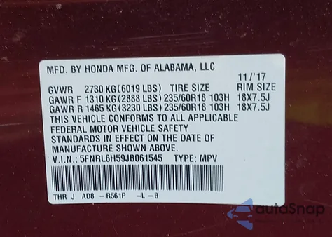 2018 Honda Odyssey Ex из США, поврежденный, VIN 5FNRL6H59JB061545